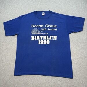 Vintage 1990 Ocean Grove‎ Biathlon Size L Blue Made In USA Single Stitch